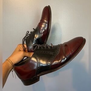 Bostonian VTG mid century men saddle oxfords shoes burgundy & black leather